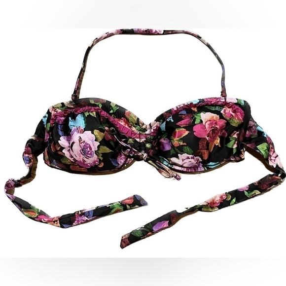 ALLEN Schwartz Floral Bathing Suit Top Size 12 - Picture 1 of 8